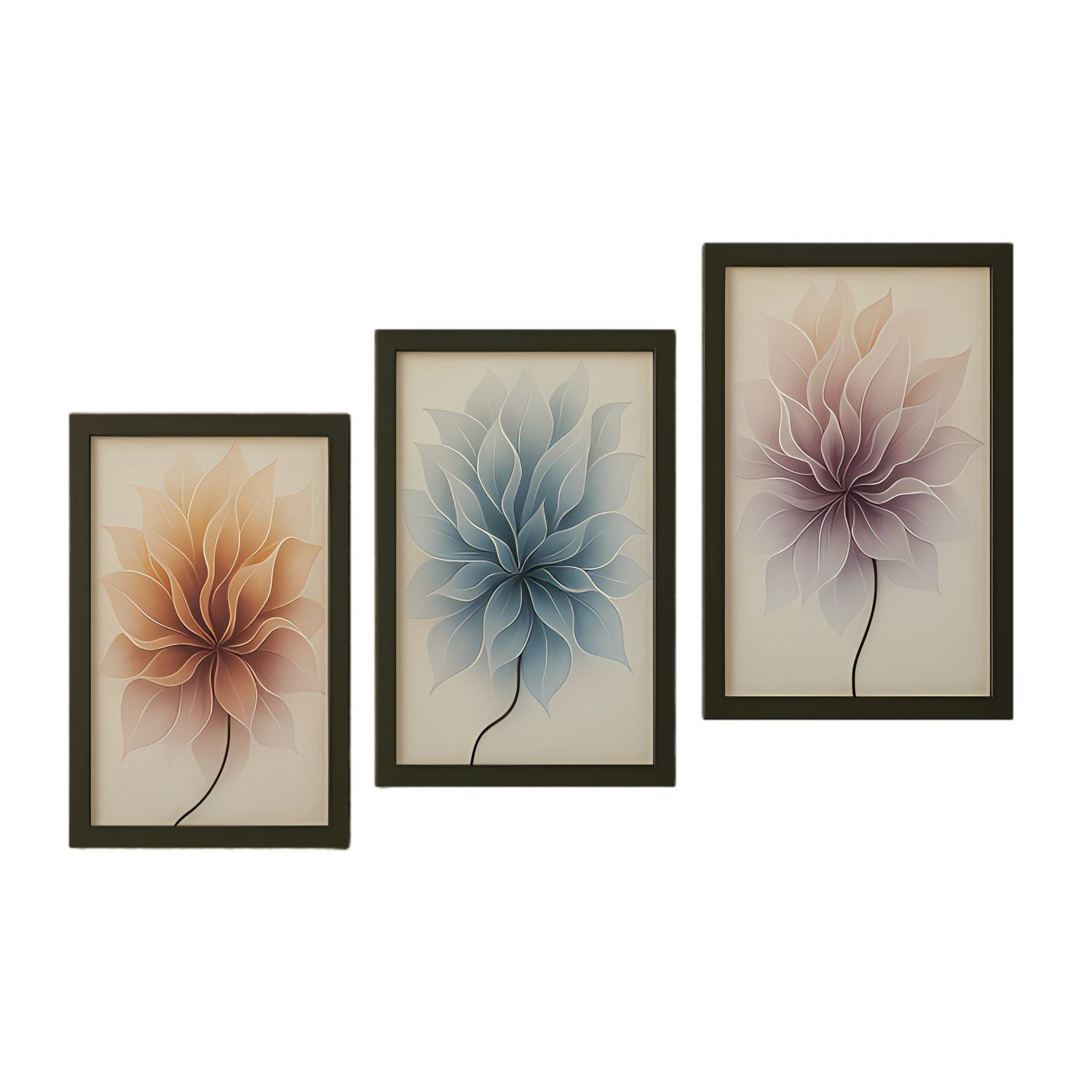 Modern Minimalist Floral Wall Art Set - 3 Framed Botanical Prints