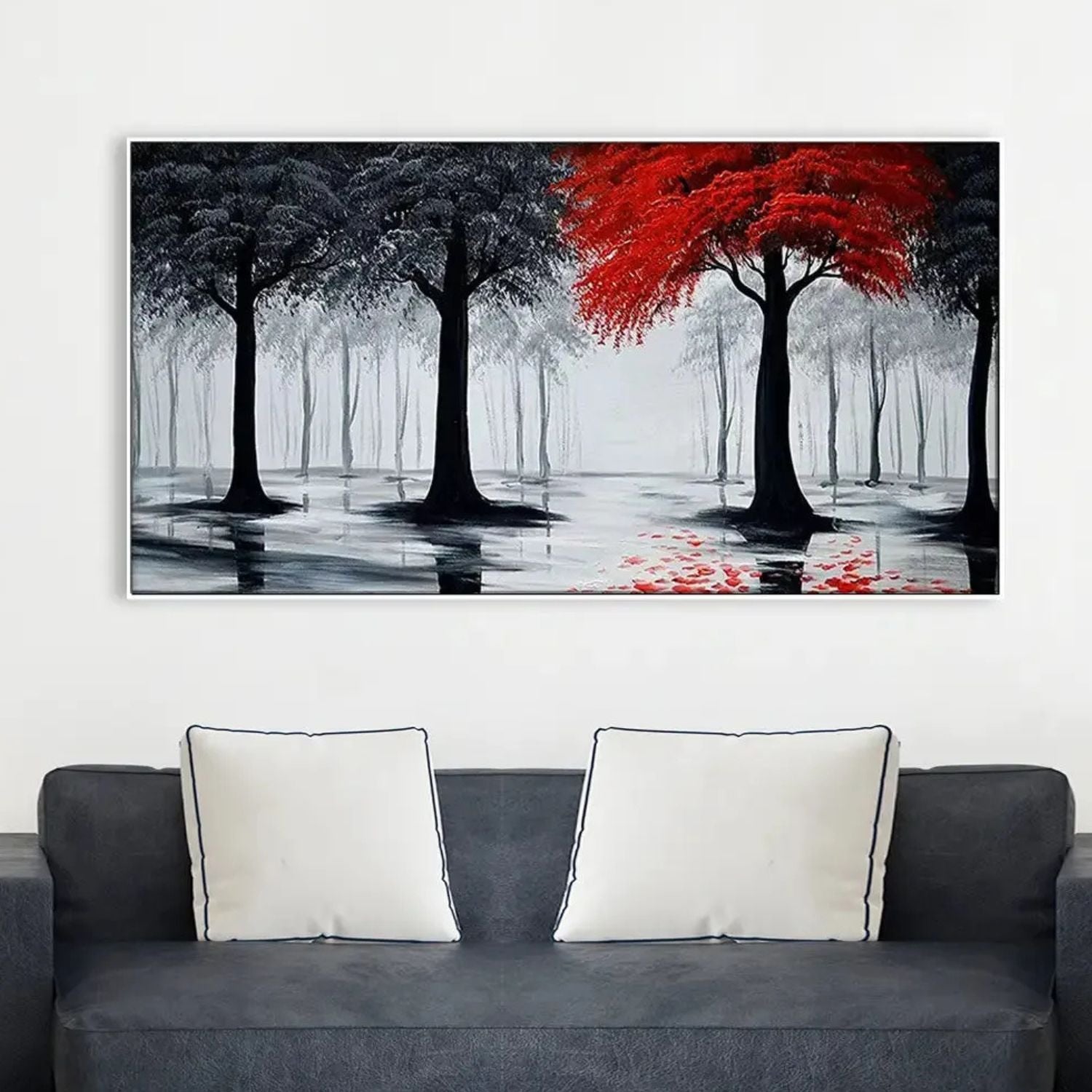 Charming Abstract Crimson & Ebony Forest Canvas Wall Art Decor