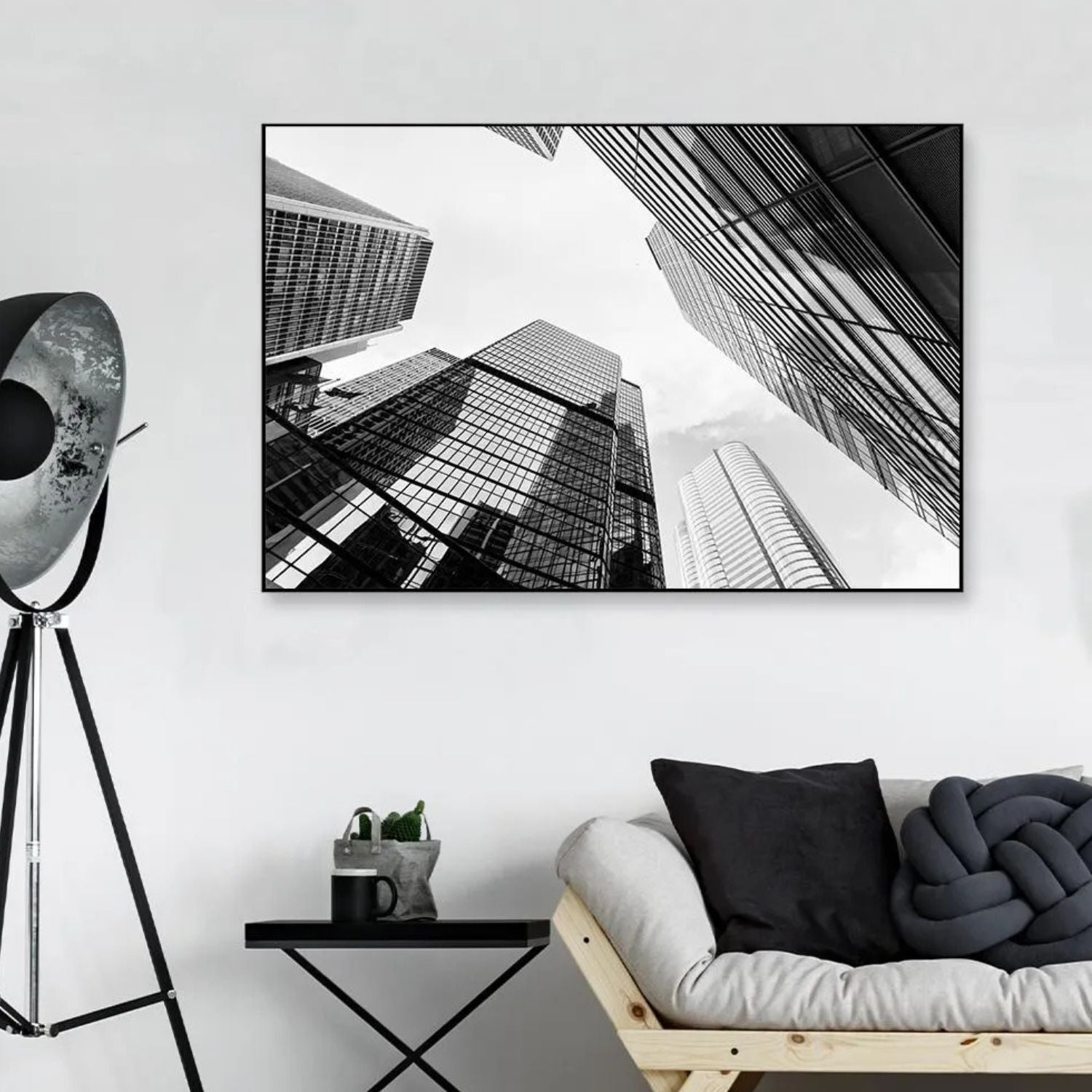 Skyscraper Reflection Monochrome Art - Modern Cityscape Framed Print