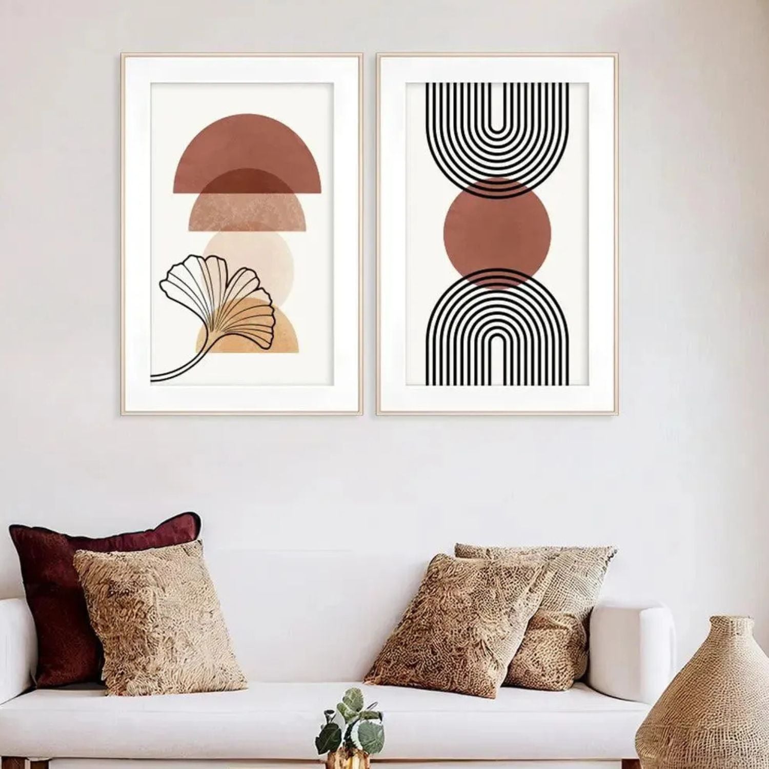 Boho Geometric & Line Art - Set of 2 Minimalist Framed Wall Prints