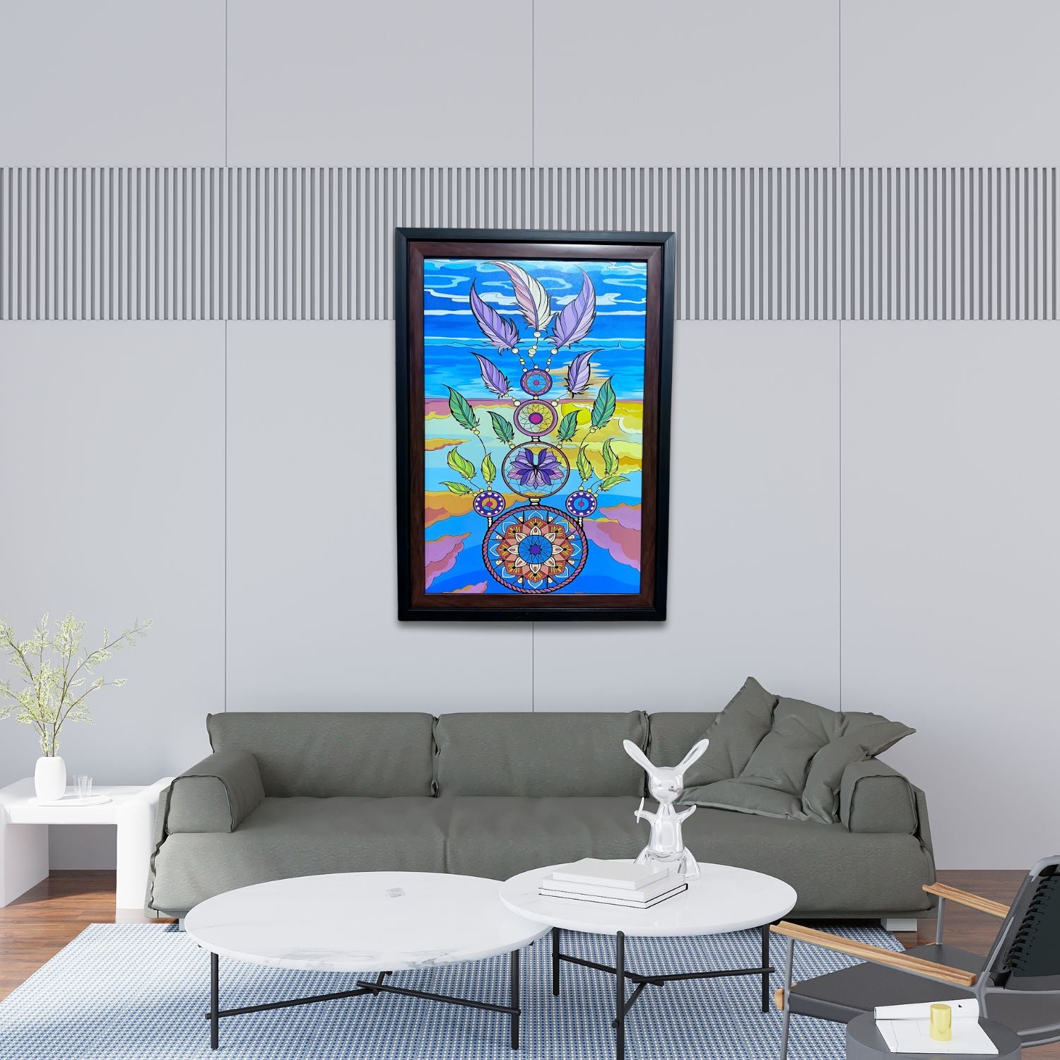 Colorful Dreamcatcher With Feathers And Mandala Abstract Wall Decor