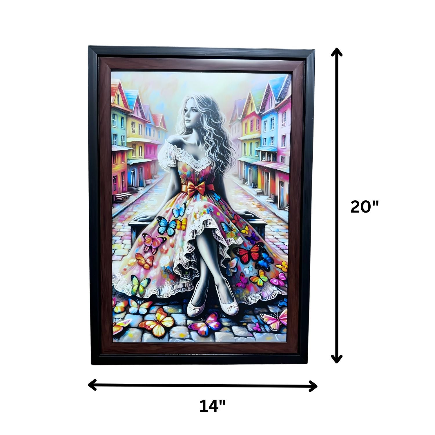 Colorful Butterfly Girl Painting With Frame - Dreamy Urban Street Art