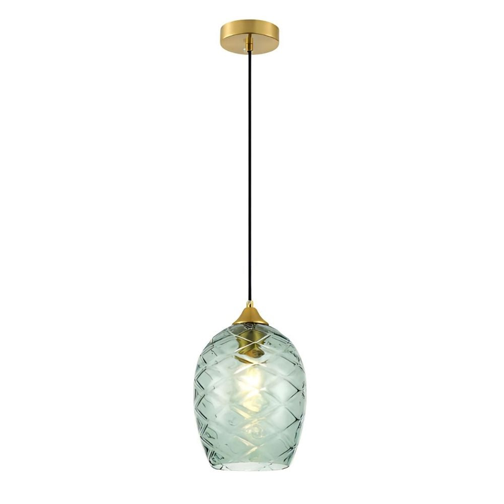 Elegant Amber, Green & Coffee Glass Pendant Light With Textured Metal Fixture