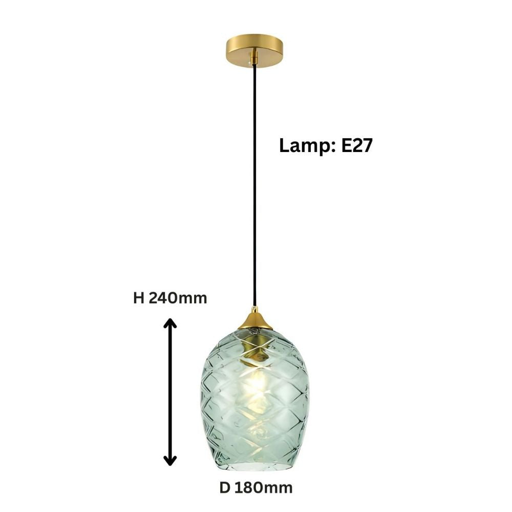 Elegant Amber, Green & Coffee Glass Pendant Light With Textured Metal Fixture