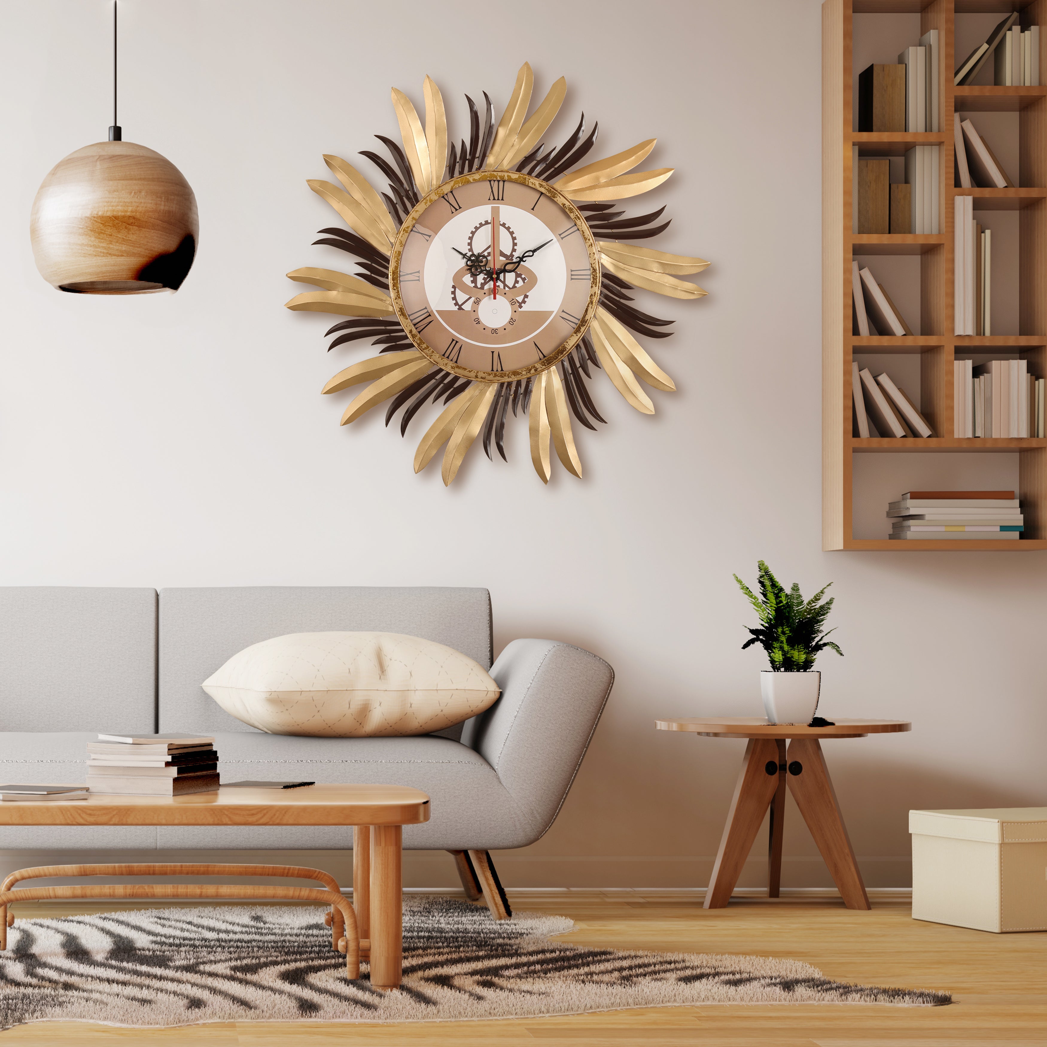 Luxury Sunburst Wall Clock with Gold and Bronze Metal Design