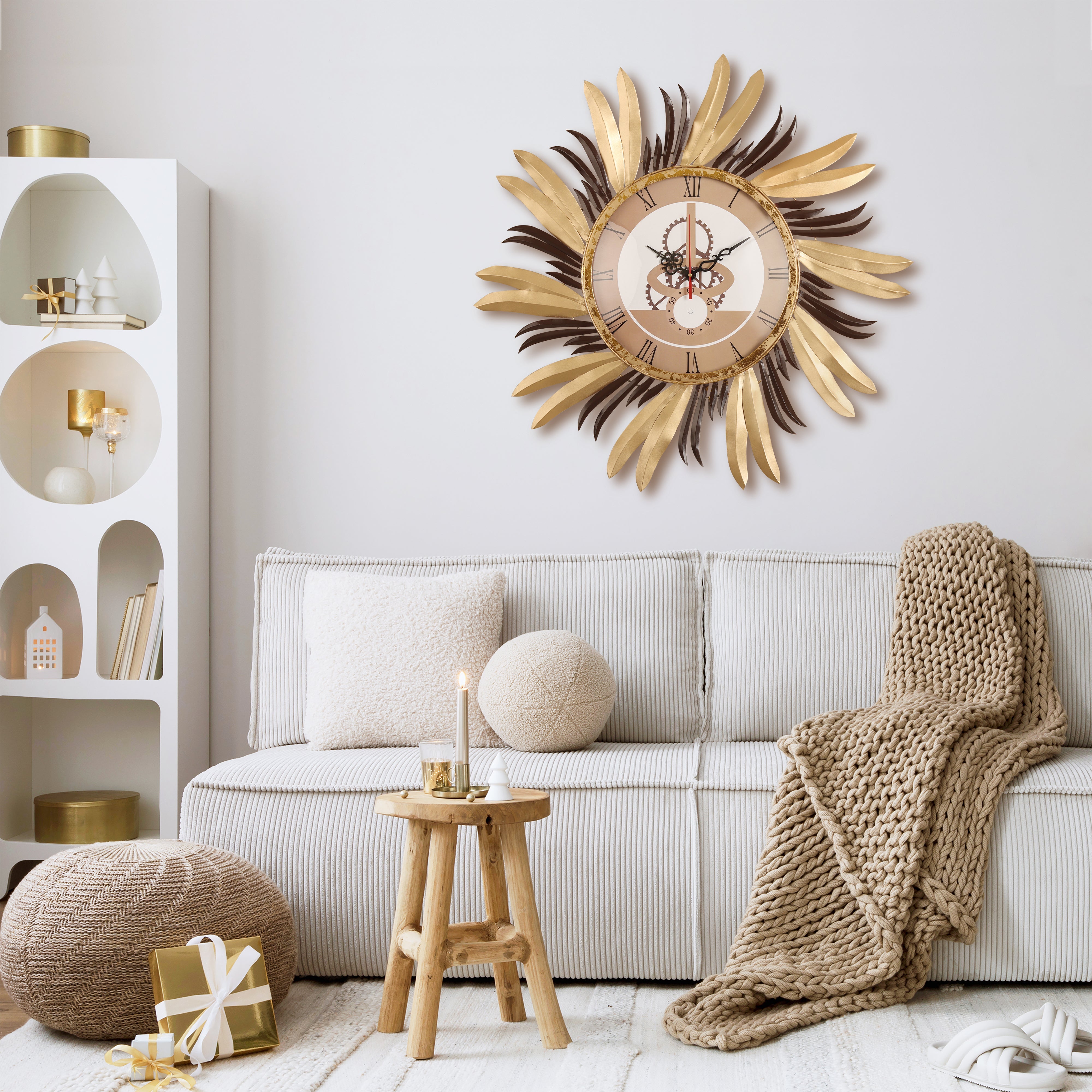 Luxury Sunburst Wall Clock with Gold and Bronze Metal Design