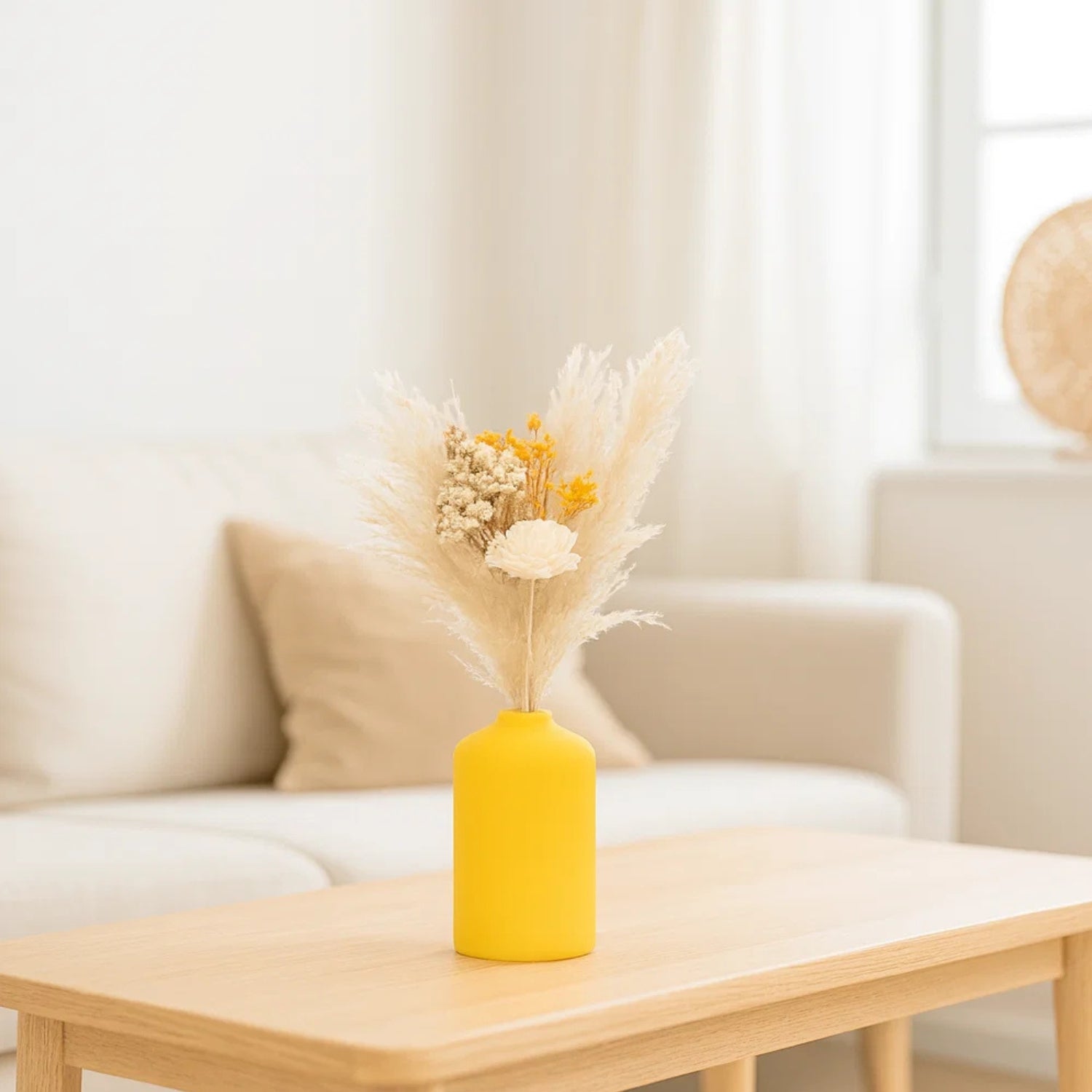 Vibrant Lemon Blossom Vase With Elegant Dried Floral Bunch