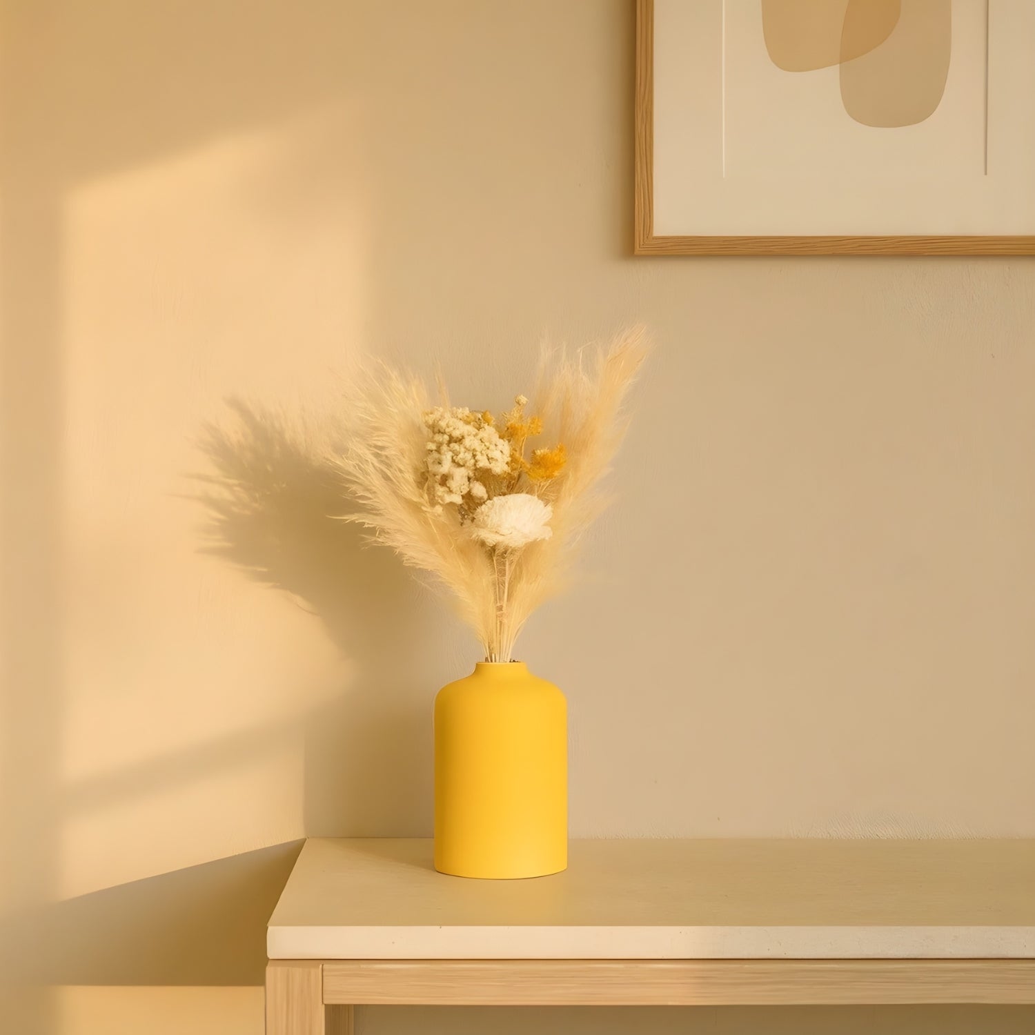 Vibrant Lemon Blossom Vase With Elegant Dried Floral Bunch