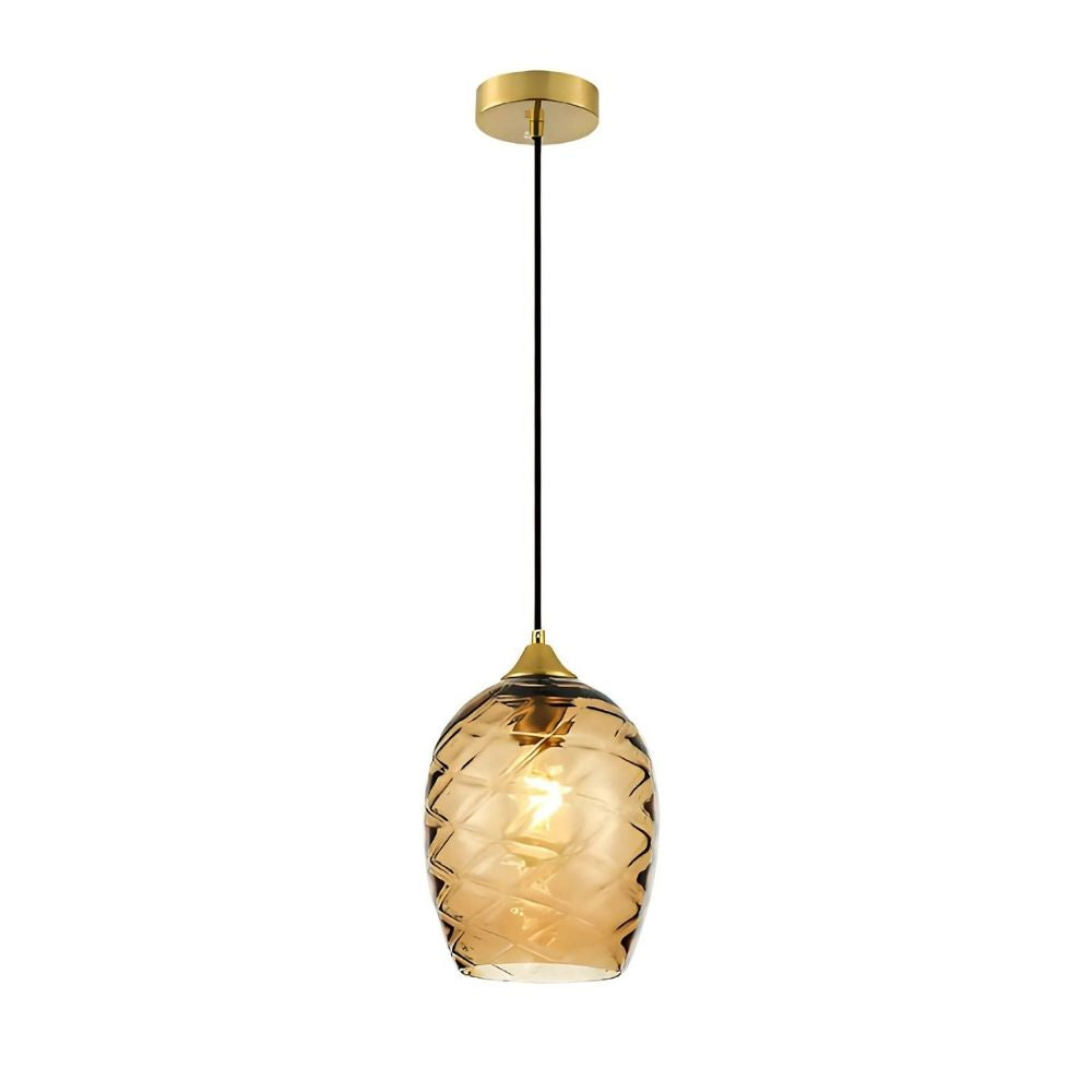 Elegant Amber, Green & Coffee Glass Pendant Light With Textured Metal Fixture