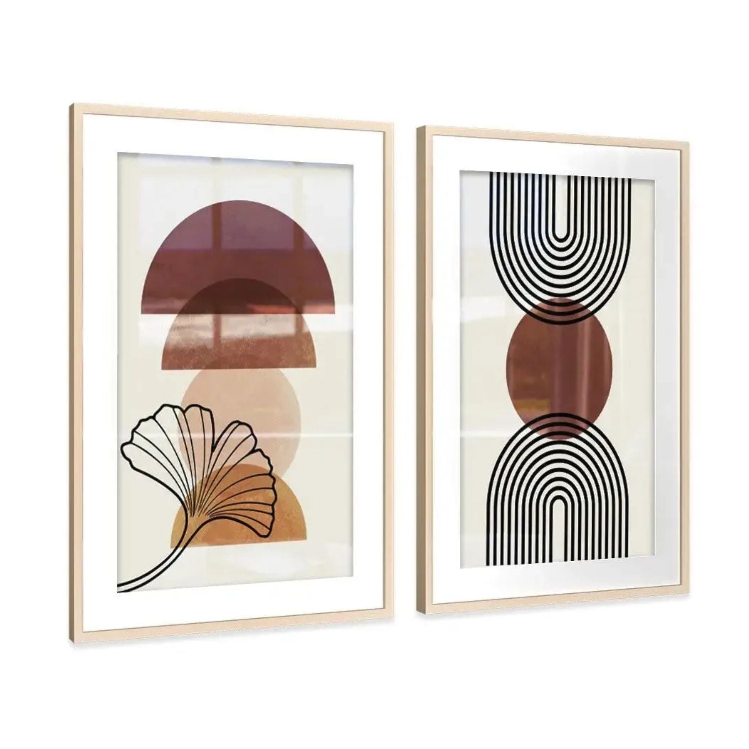Boho Geometric & Line Art - Set of 2 Minimalist Framed Wall Prints