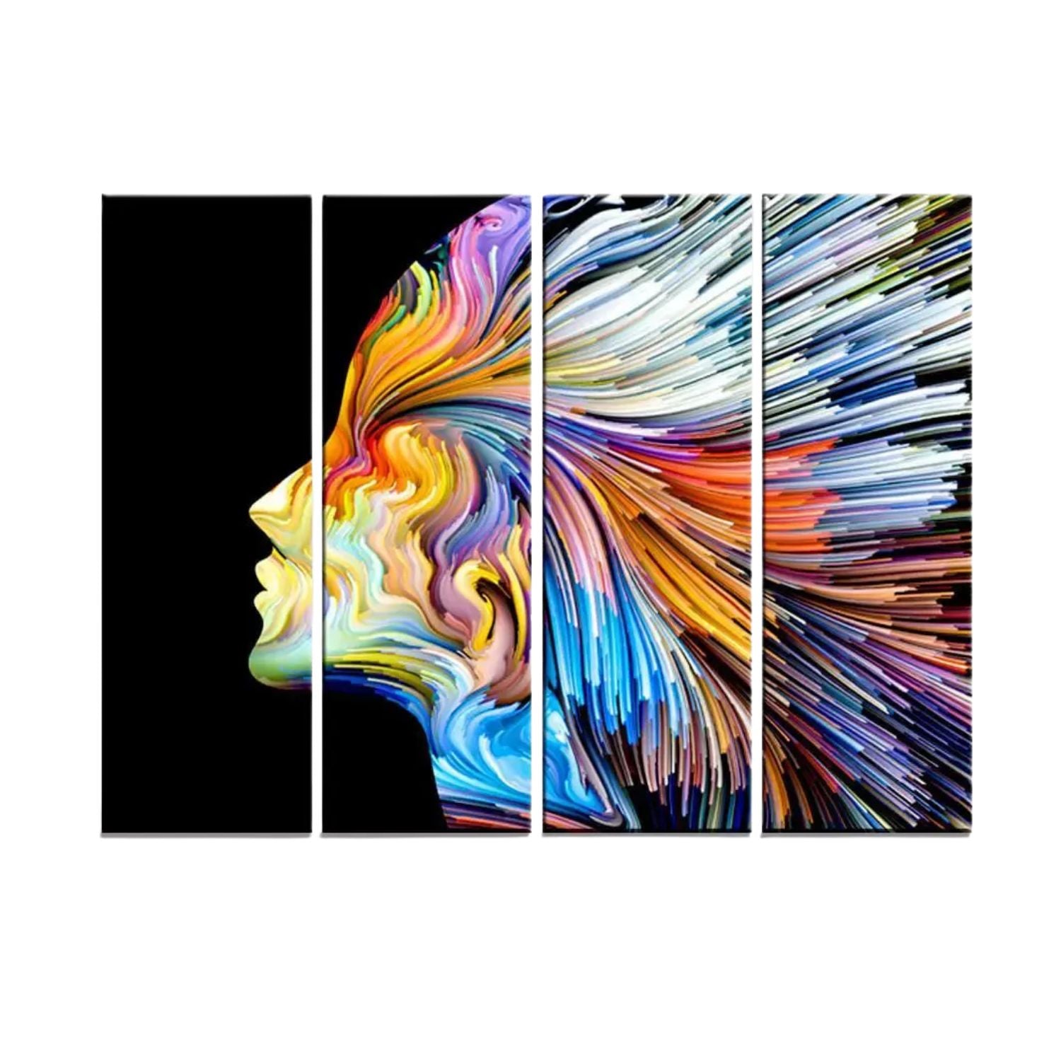 Spectrum of Thought - Modern Woman Face 4 Panels Abstract Canvas Wall Art
