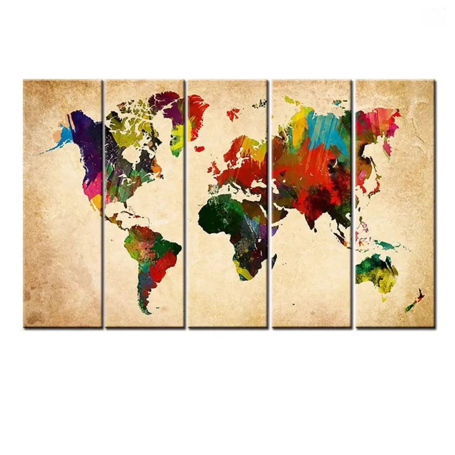 Elegant Colorful World Map Canvas Wall Art With Wooden Panels