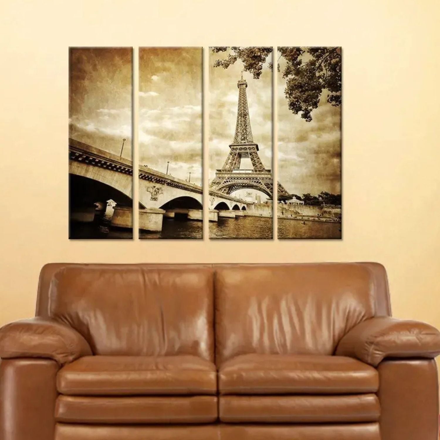 Vintage Eiffel Tower Canvas 4-Panels Wall Art For Home Decor