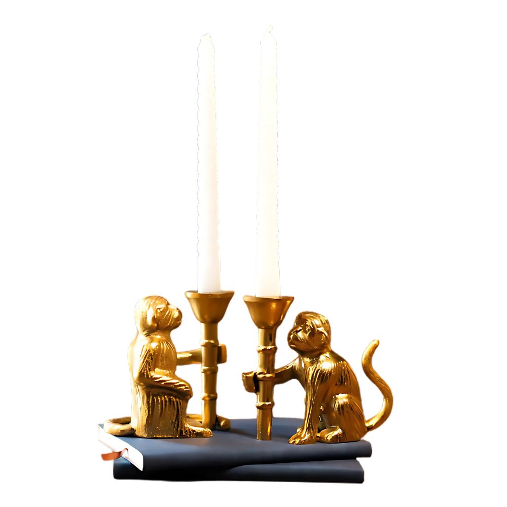 Elegant Golden Monkey Candle Holder Set of 2 For Home Decor
