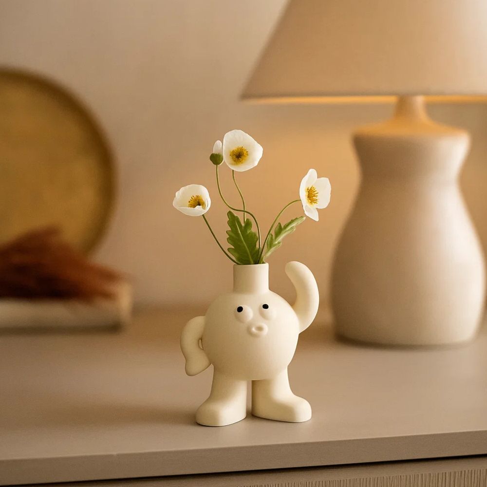 Playful Big Feet Ceramic Vase With Quirky Scratching Head Design