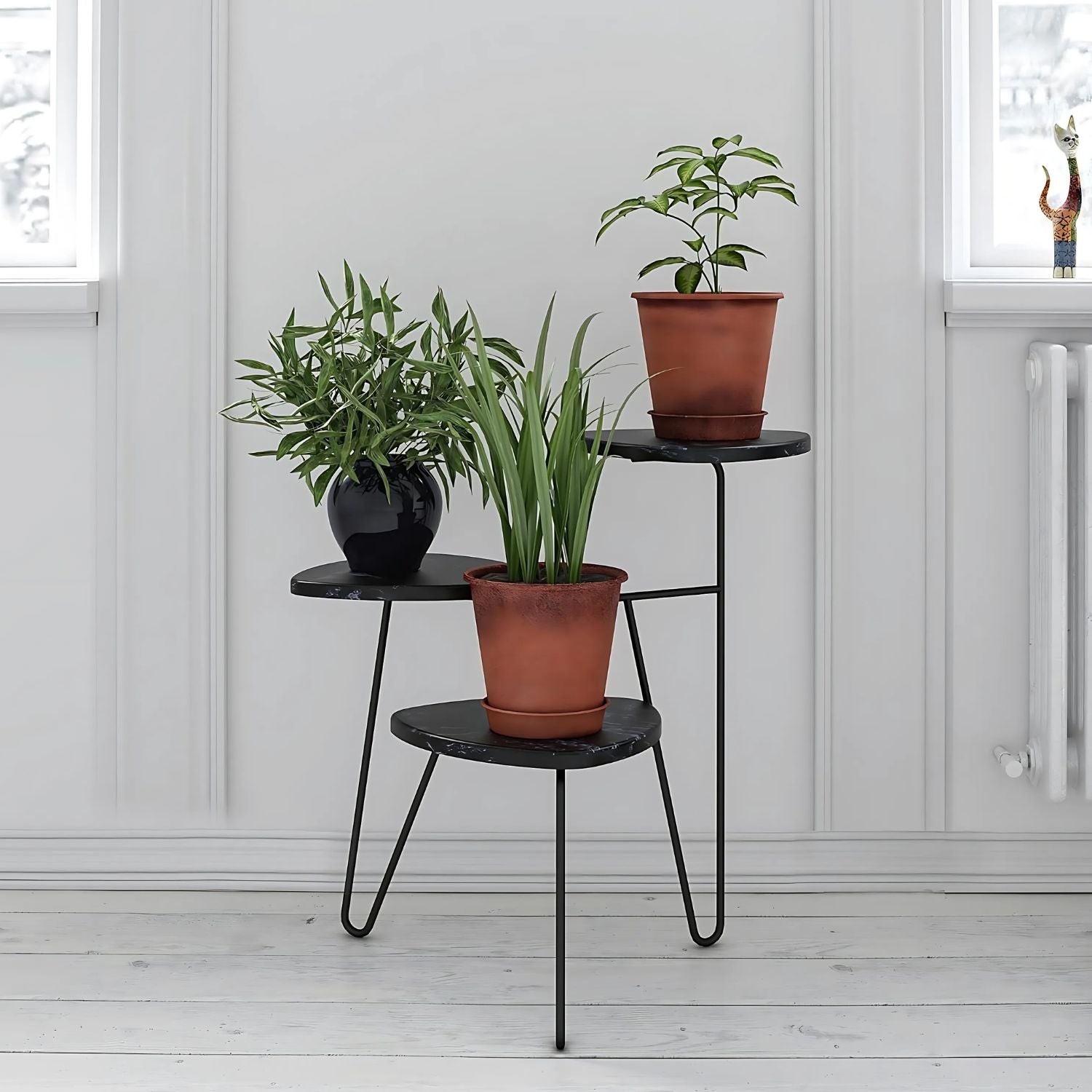 Elegant Three-Tier Black Metal Plant Stand For Indoor And Outdoor Decor