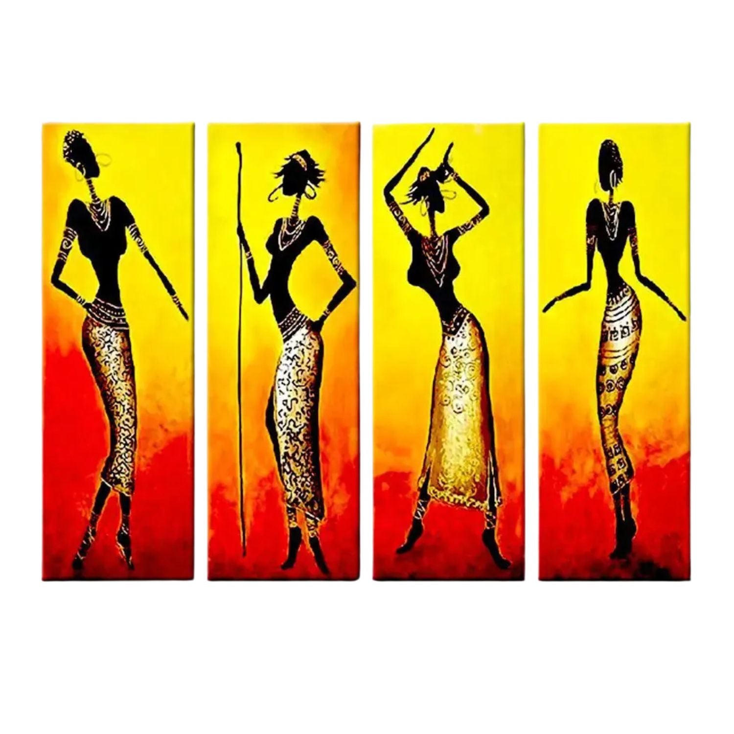 Vibrant African Tribal Women 4-Panel Canvas Wall Painting
