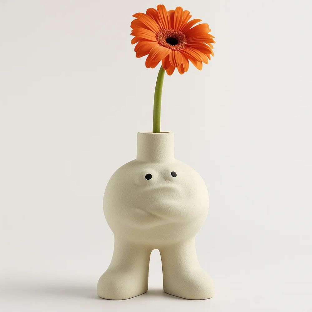Quirky Big Feet Ceramic Vase With Hugging Chest Expression