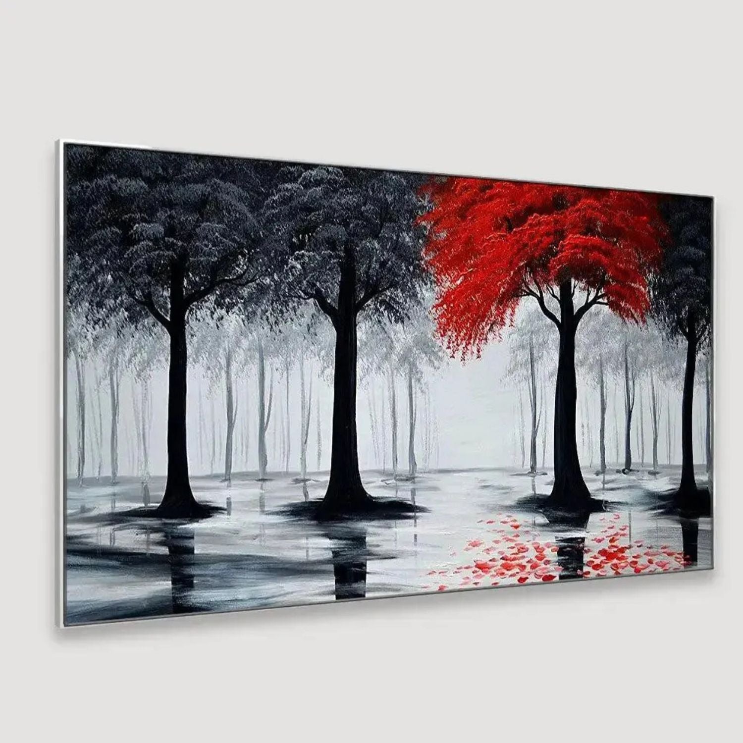 Charming Abstract Crimson & Ebony Forest Canvas Wall Art Decor