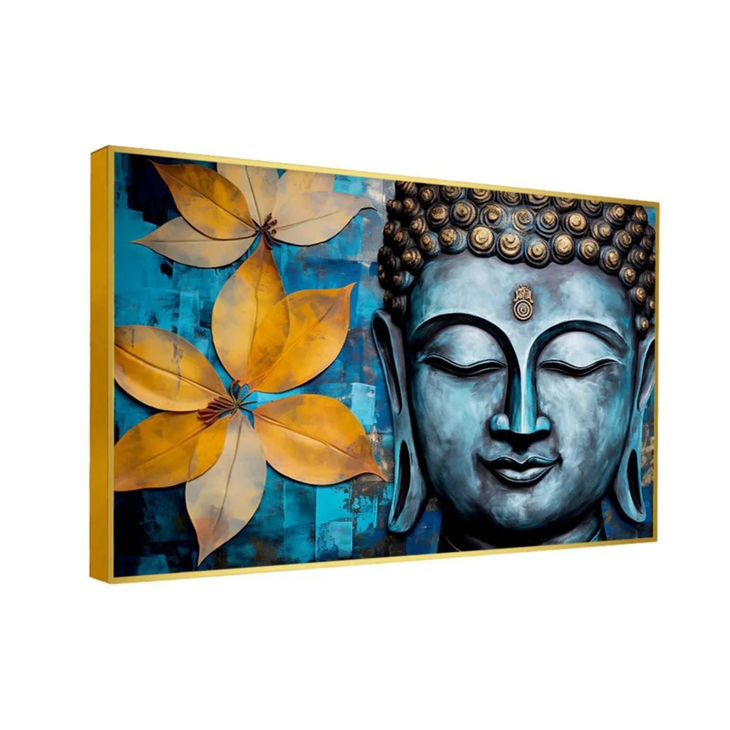 Abstract Blue Buddha Floral Canvas Wall Art for Peaceful Decor