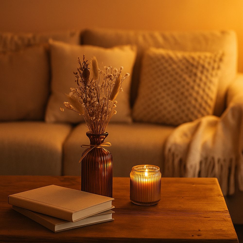 Rustic Bloom Dried Floral Arrangement in Brown Glass Jar - Gift Set