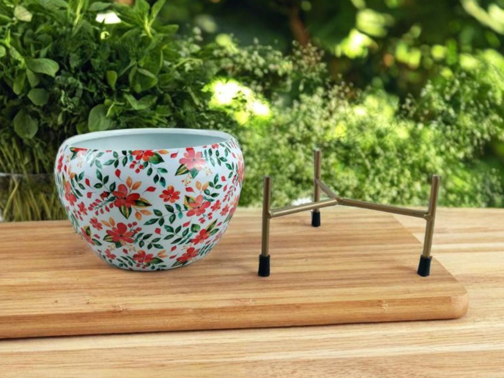 Elegant 5" Orchid Pot - Leaf Print Design with Stand - Nestern