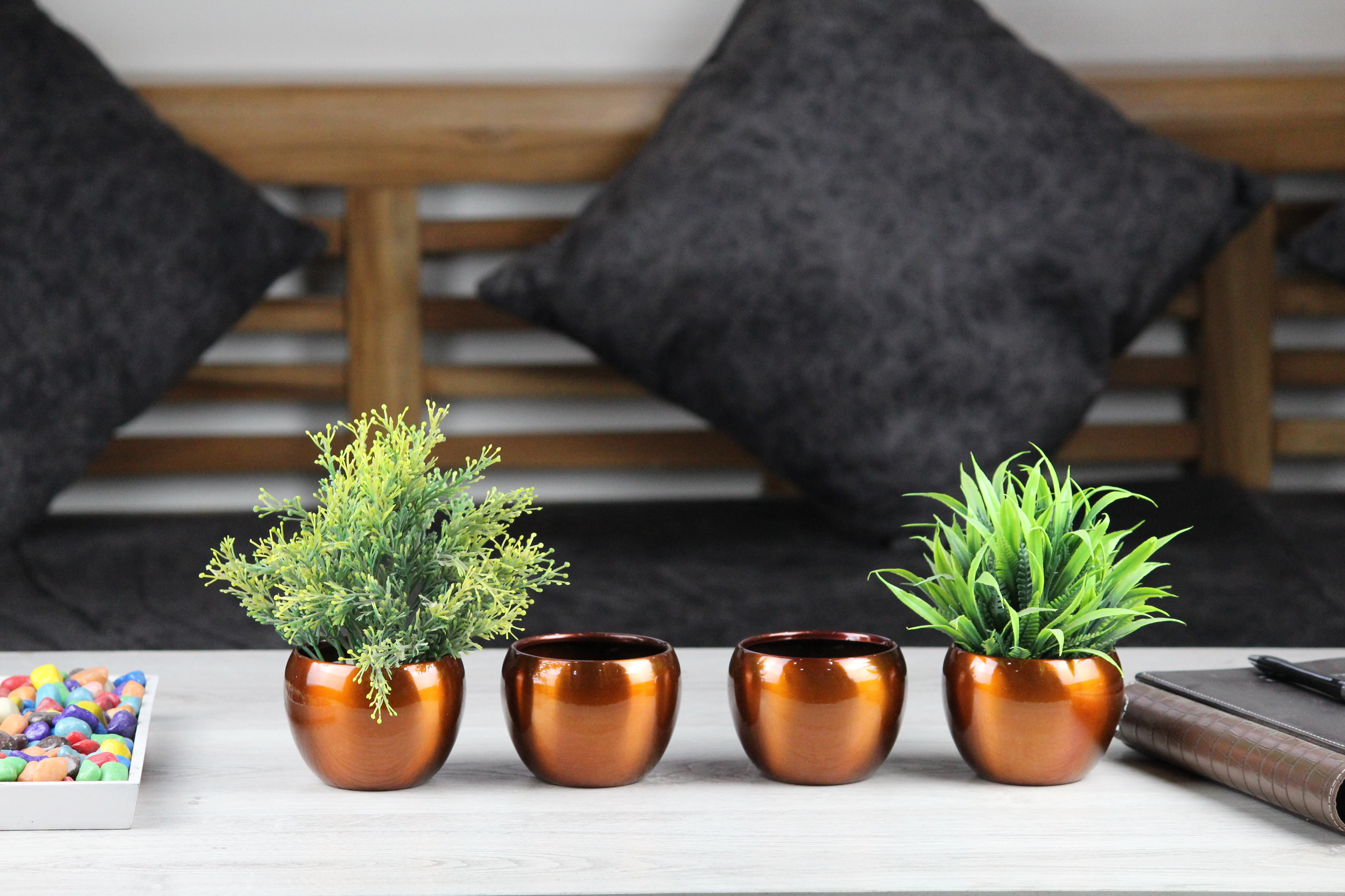 Beautiful 3" TPR Tabletop Pots - Vibrant Orange, Set of 4 - Nestern