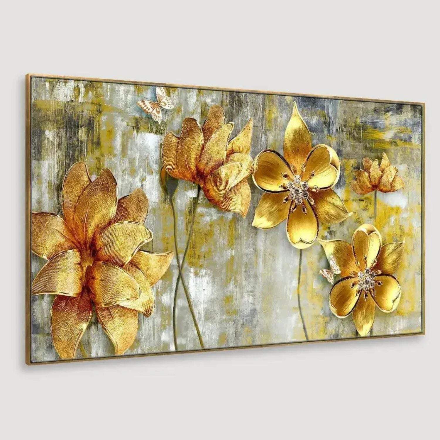 Elegant Golden Floral Canvas Wall Art With Abstract Charm