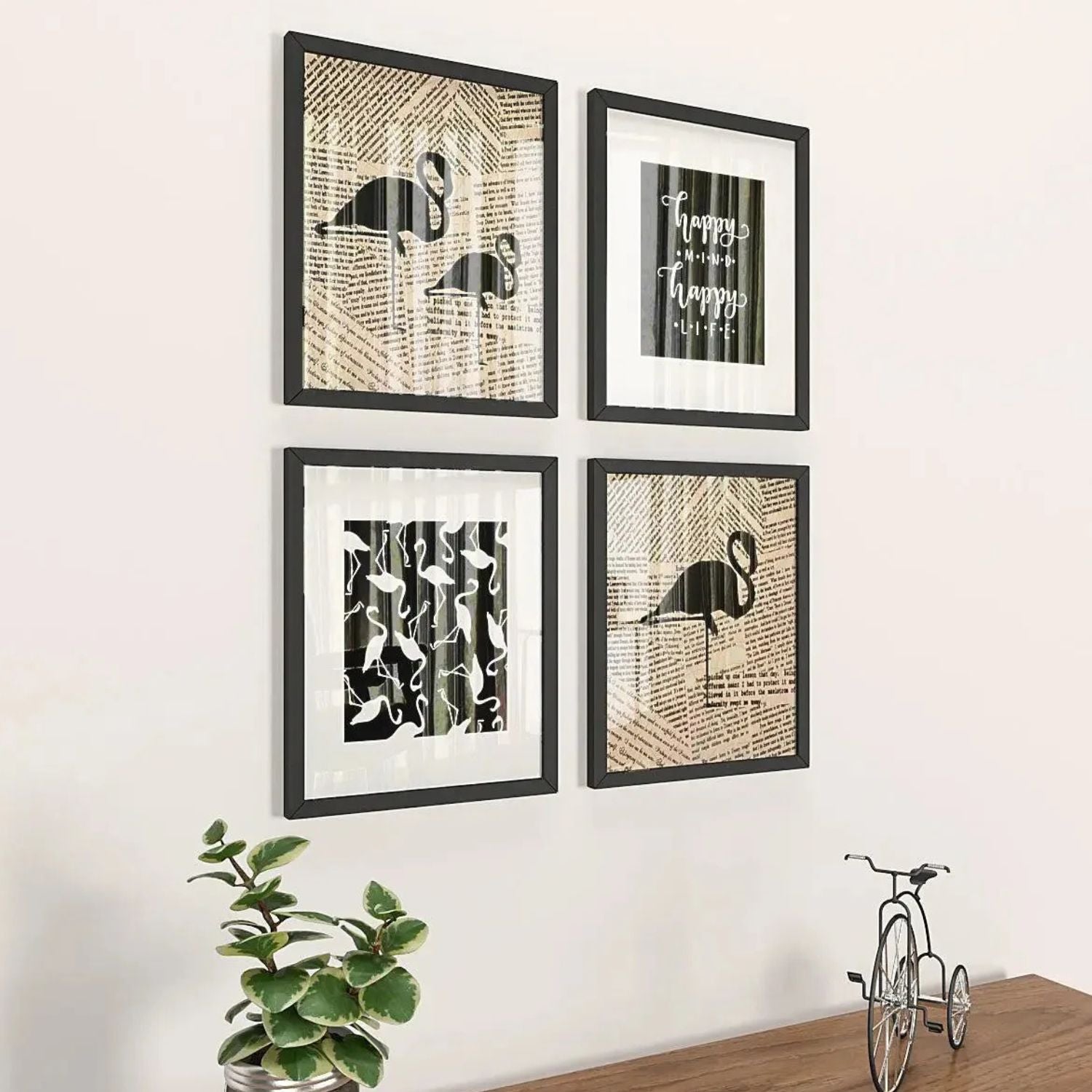 Elegant Black Flamingo and Quote Wall Frame Set for Modern Decor