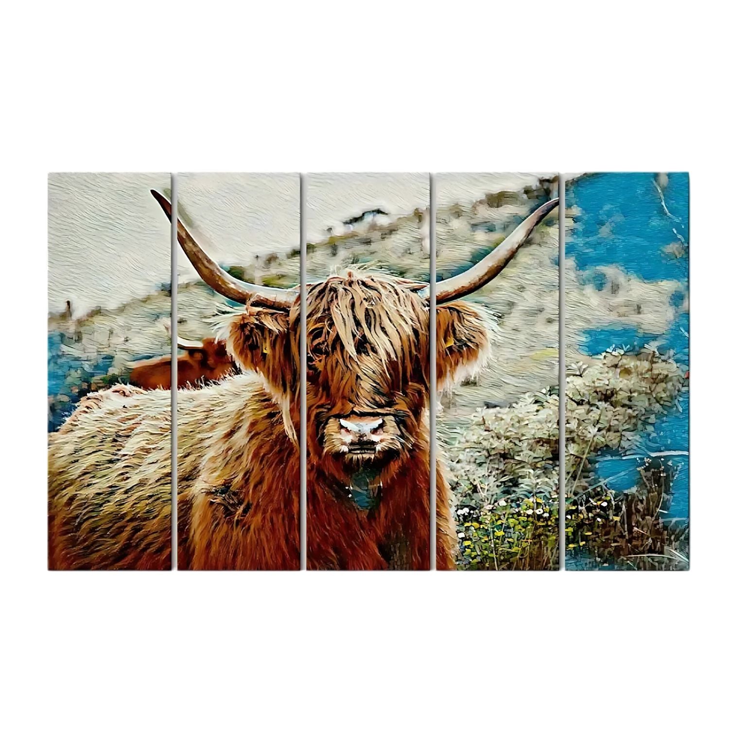 Abstract Hairy Bull Rustic Landscape Multi Panel Canvas Wall Art