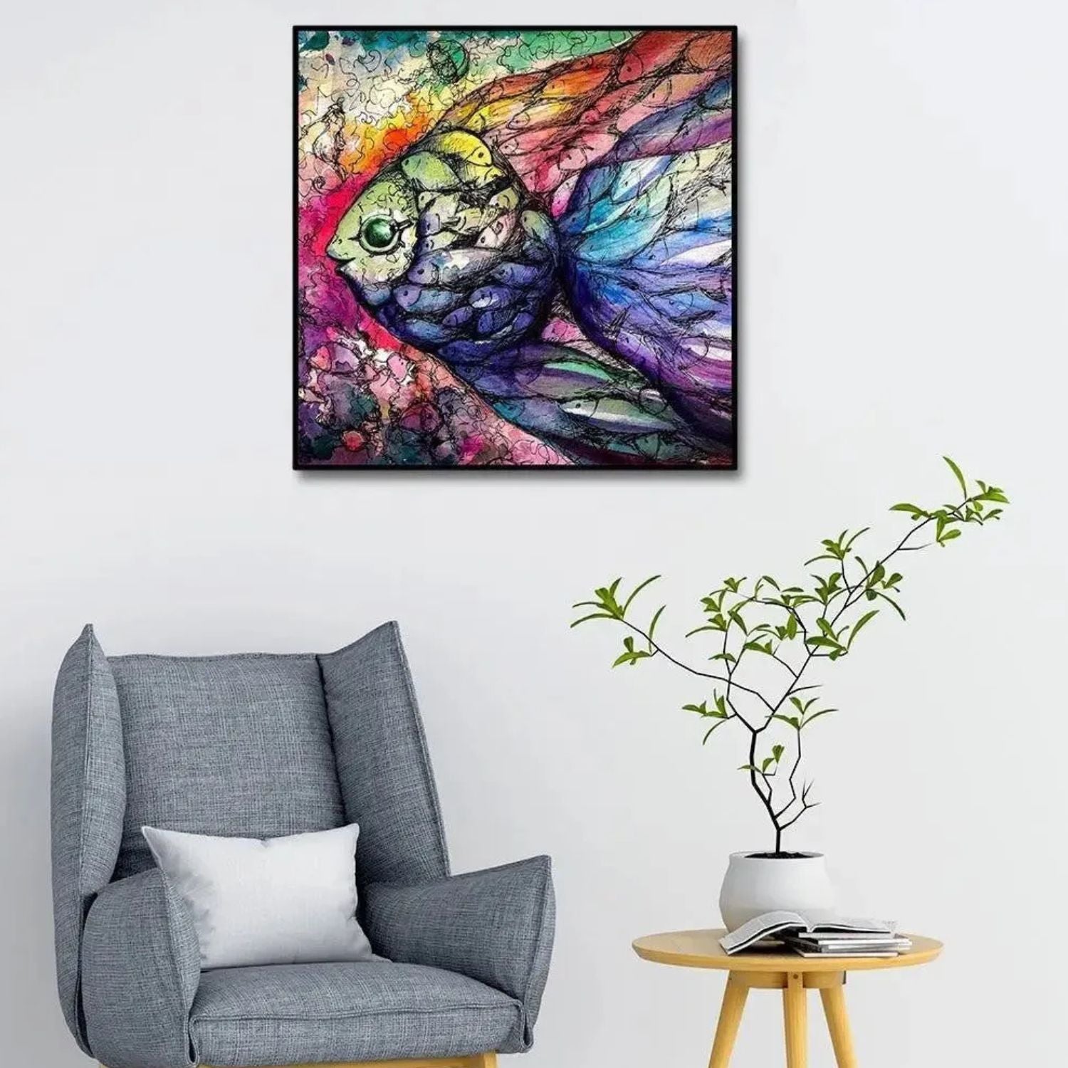 Vivid Aquatic Dreams - Abstract Colorful Fish Canvas Wall Art With Frame
