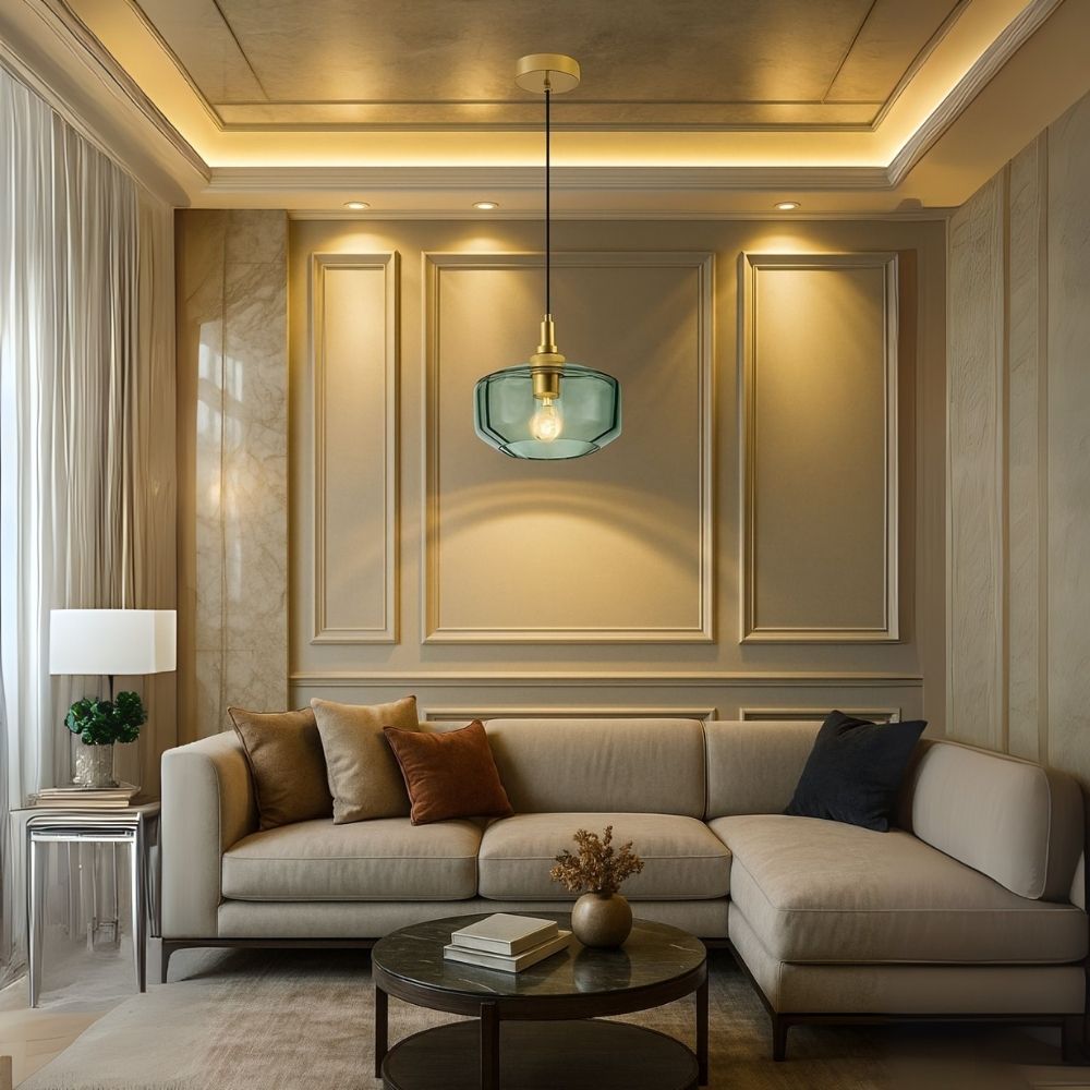 Modern Amber, Green and Coffee Glass Pendant Light With Metal Ceiling Fixture