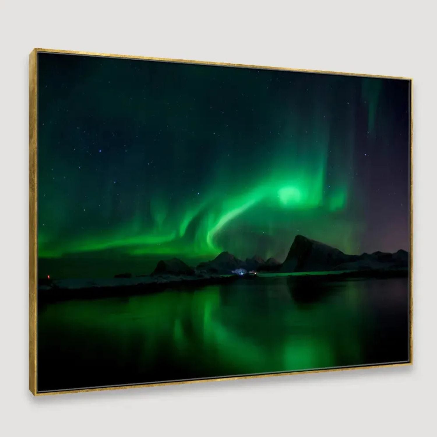 Abstract Northern Lights Over Lofoten Islands Framed Canvas Wall Art