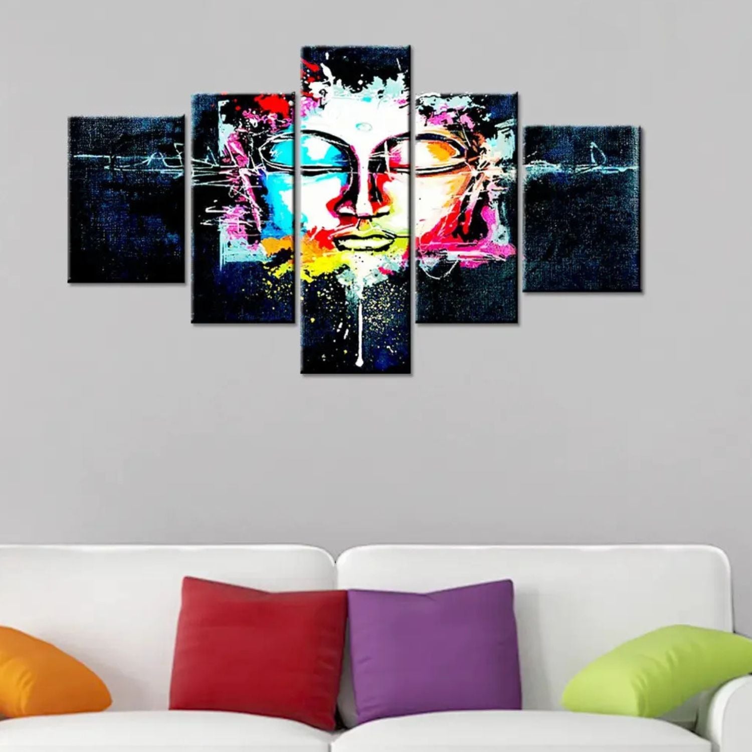 Elegant Colorful Abstract Buddha Face 5-Piece Framed Canvas Art
