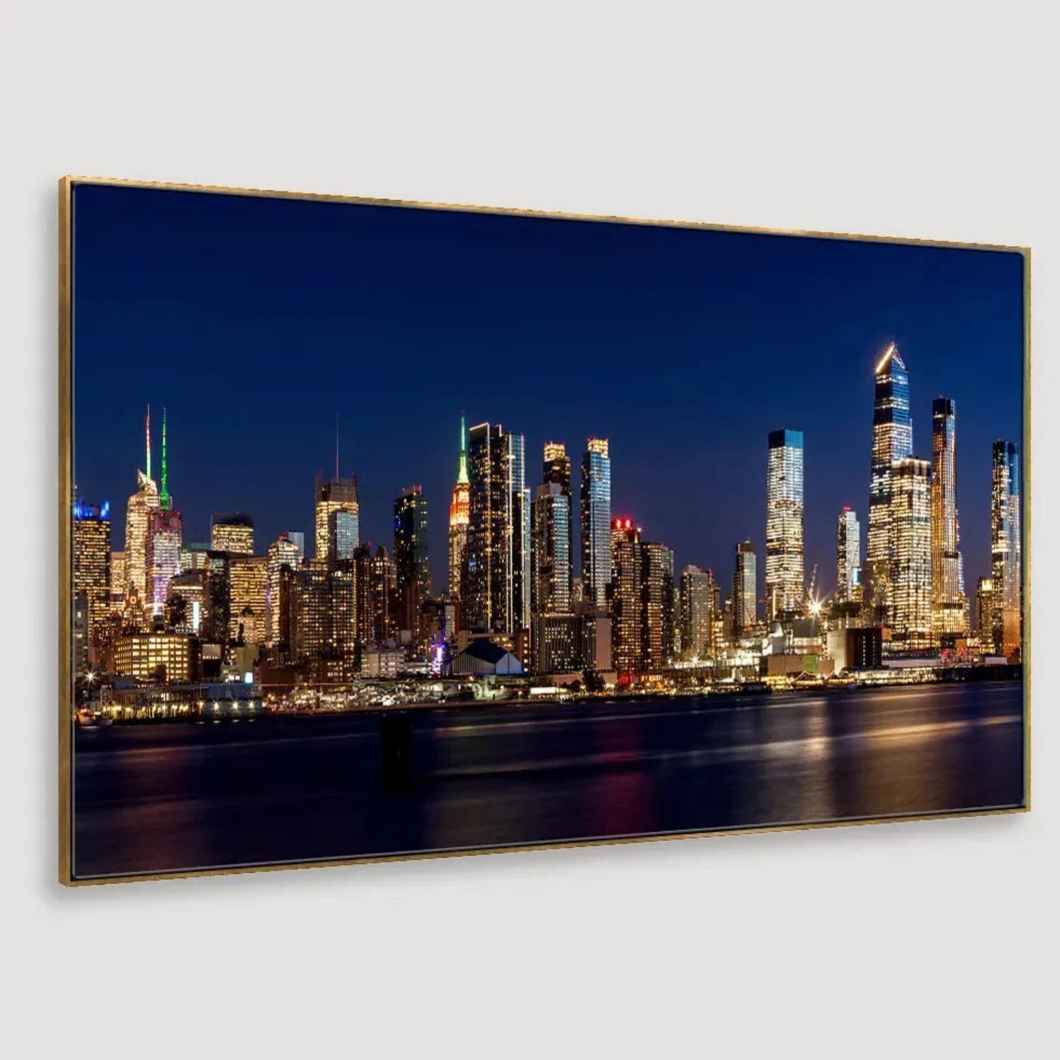 Stunning Night City Skyline Framed Canvas Wall Art - Modern Urban Decor