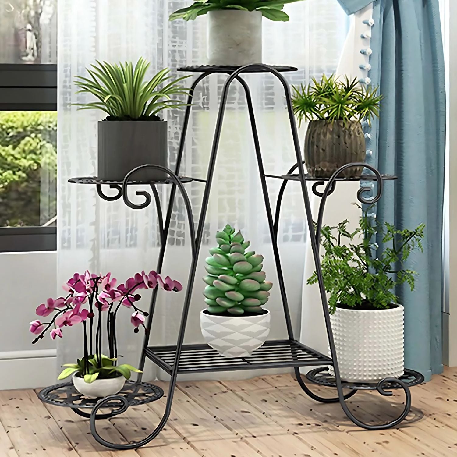 Vintage Round Multi-Tier Metal Plant Stand For Indoor & Outdoor Display