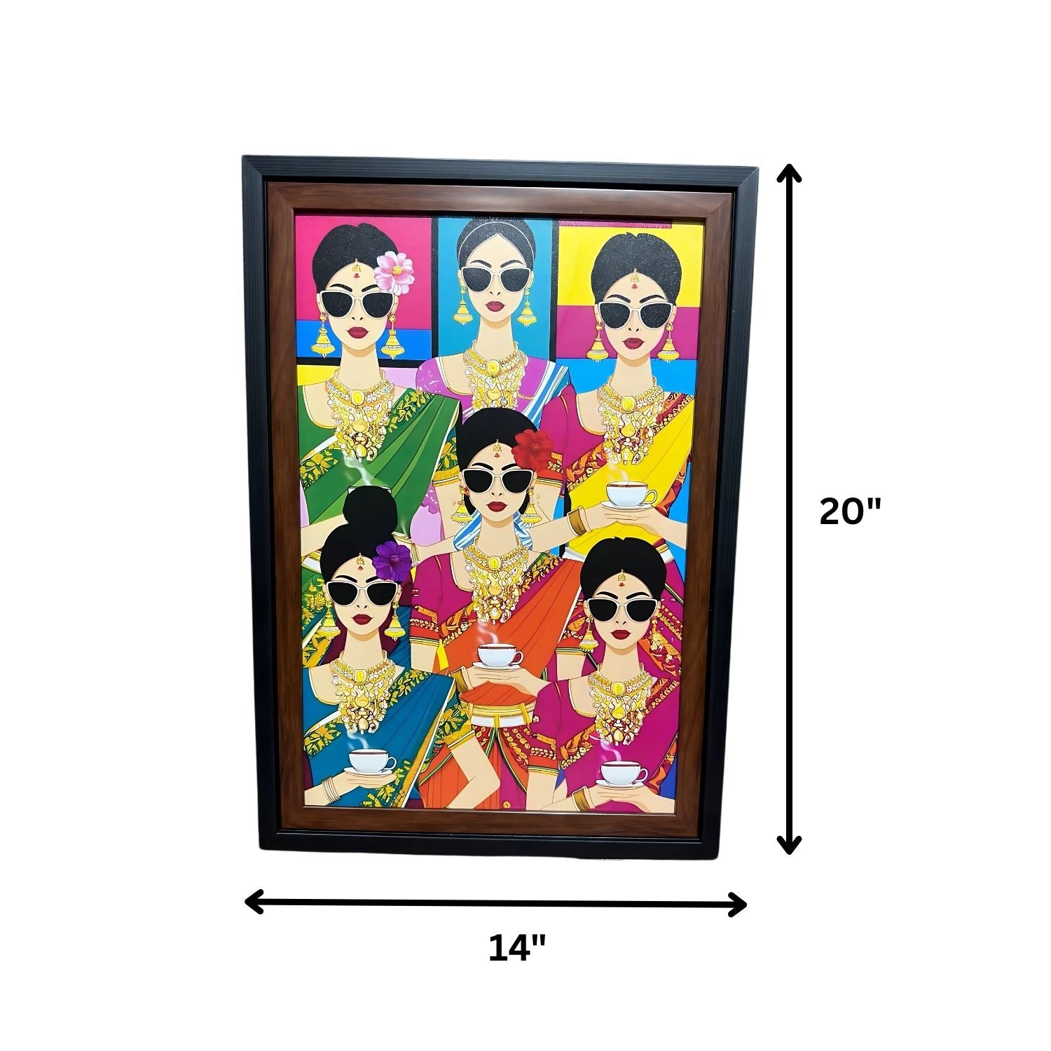 Elegant South Indian Women Pop Art Painting With Frame For Wall Decor