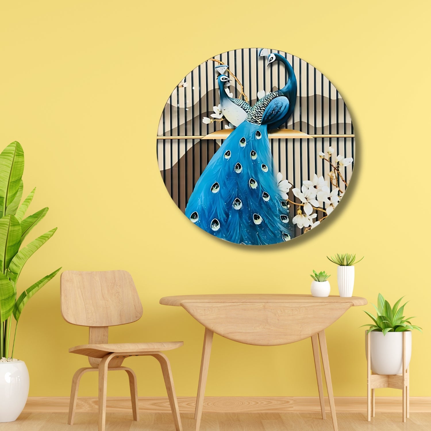 Elegant Round Wall Art With Royal Peacock Design For Home Decor