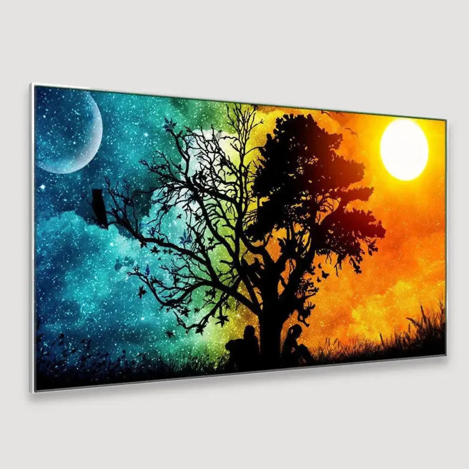 Vibrant Day and Night Fantasy Tree Canvas Wall Art