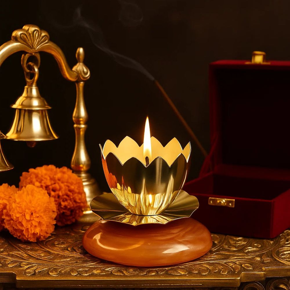 Elegant Silver Plated Shanti Deep With Lotus Design For Puja