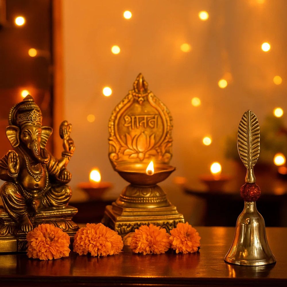 Silver Plated Rudra Bell With Sacred Rudraksha For Puja Rituals