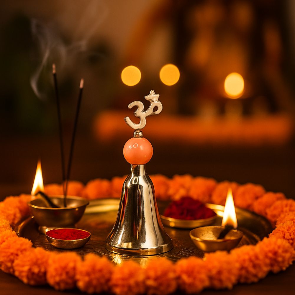 Elegant Silver Plated Shuddh Om Ghanti With Spiritual Significance