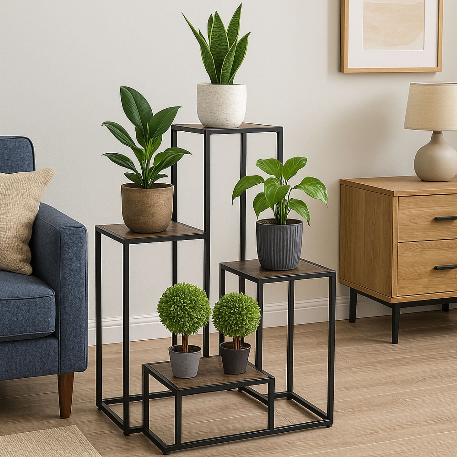 Square Multi-Tiered Metal Plant Stand - Modern Indoor & Outdoor Display