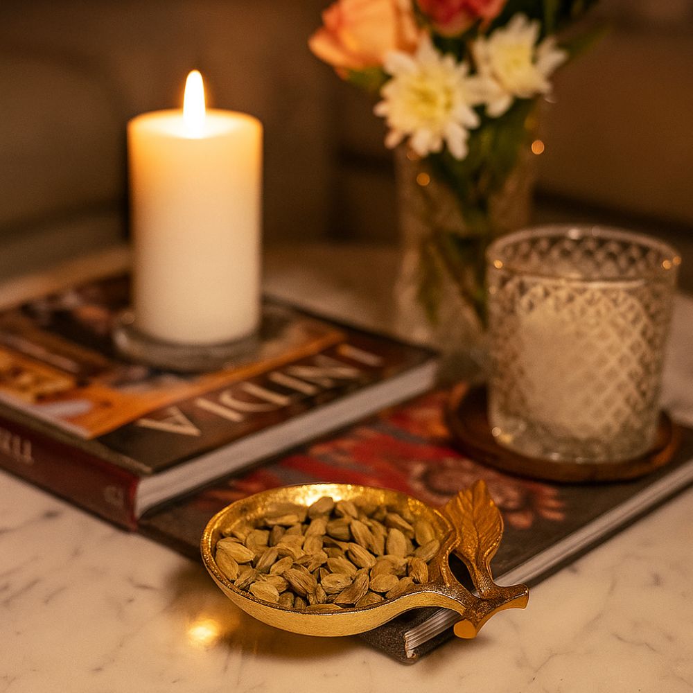 Elegant Golden Leaf Pomegranate Bliss Decorative Serving Dish Set