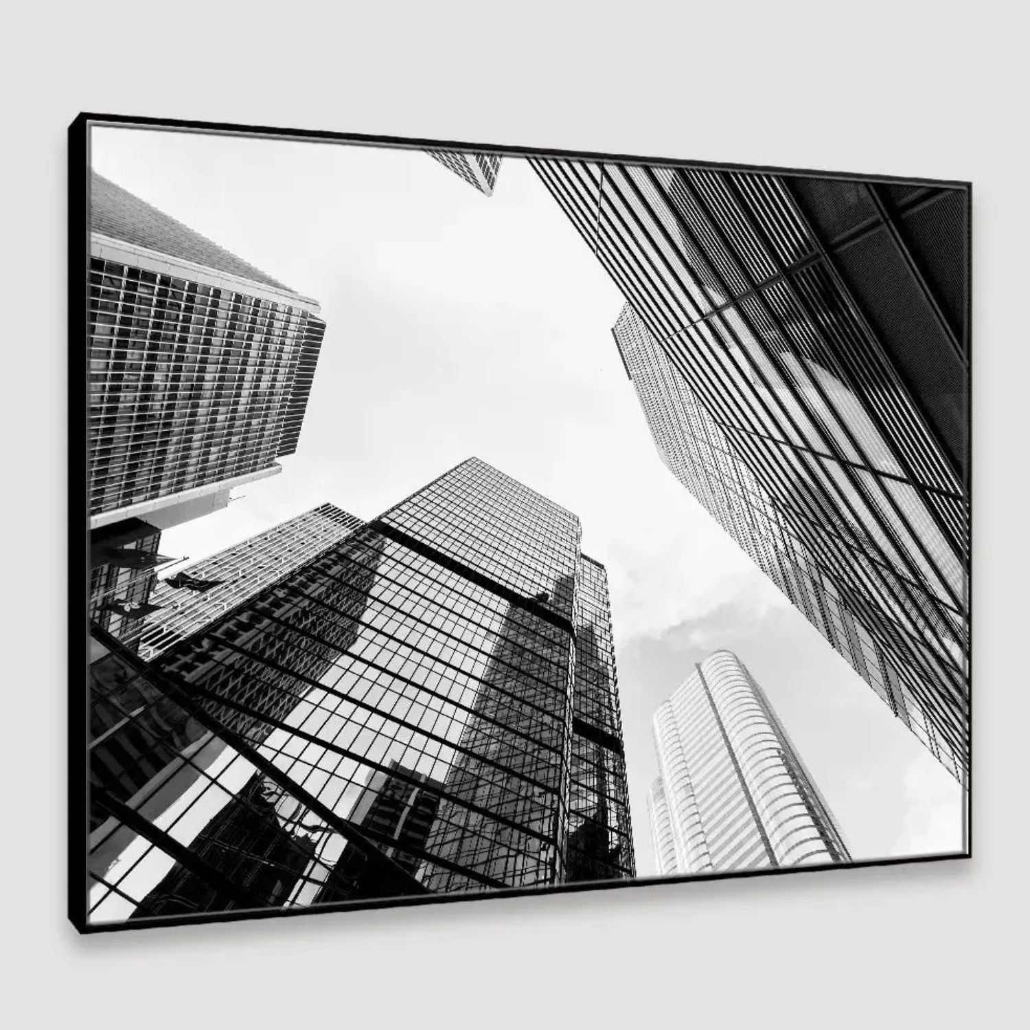 Skyscraper Reflection Monochrome Art - Modern Cityscape Framed Print