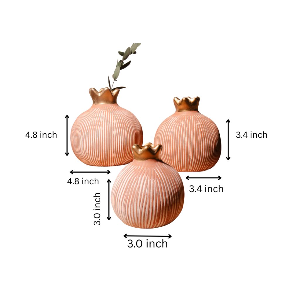 Elegant Pomegranate Jewel Vase Set With Silver & Red Golden Crown Accents