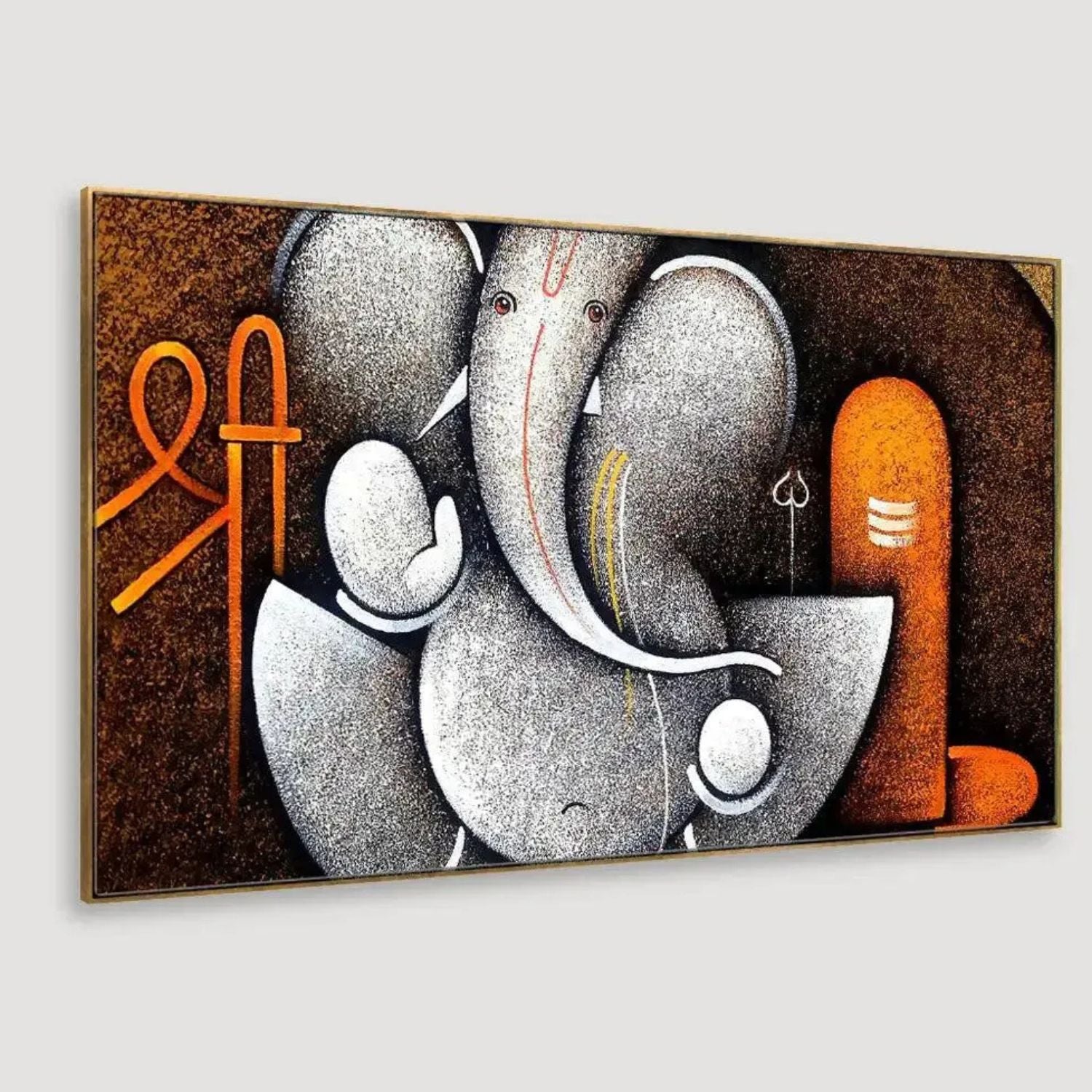 Abstract Ganesha With Shivling Spiritual Canvas Panoramic Wall Art