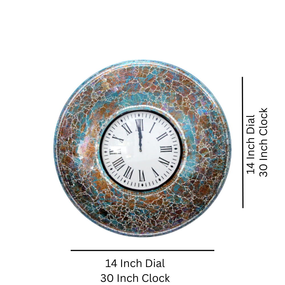 Multicolor Cracked Mosaic Wall Clock with Roman Numerals - Artistic Home Décor - Nestern