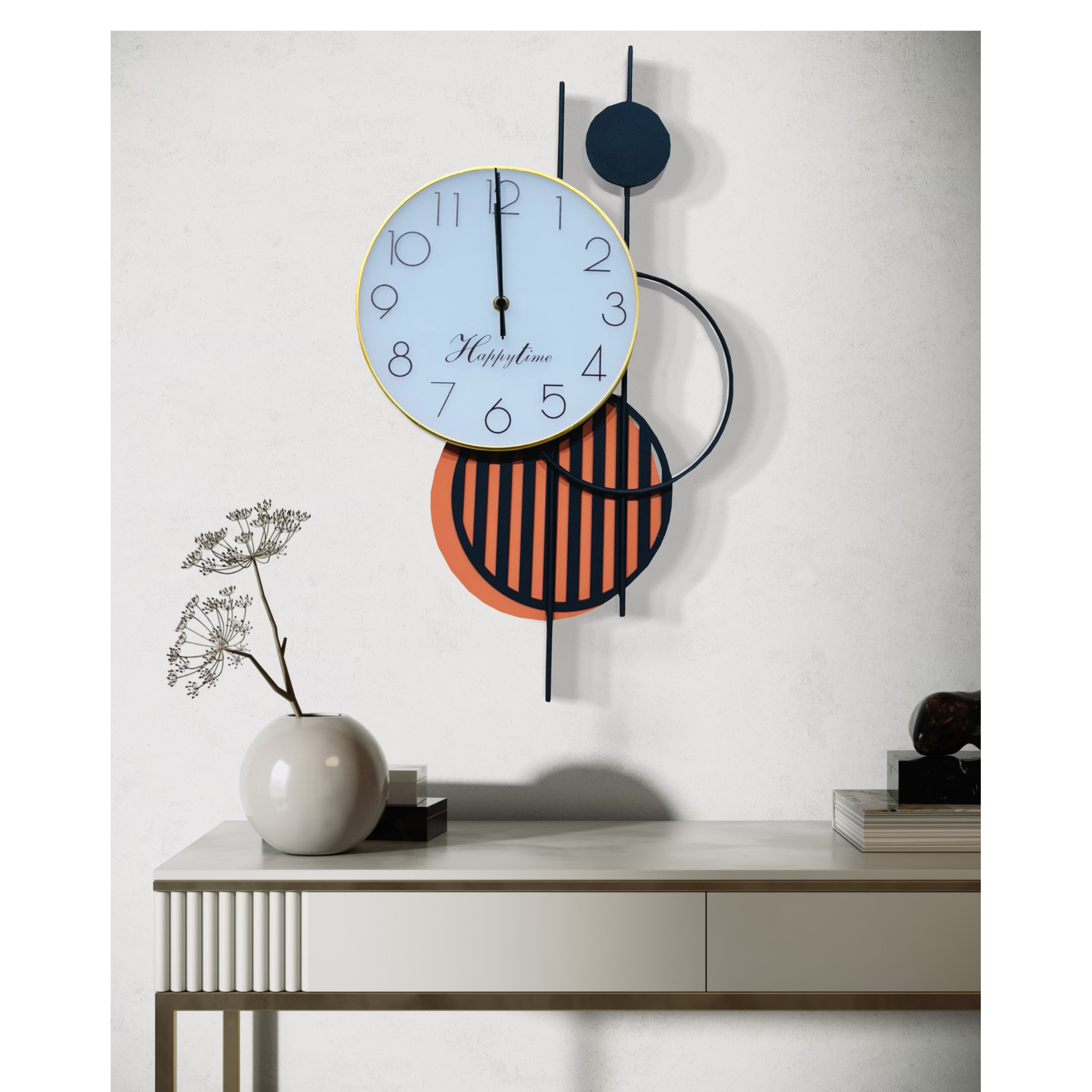 Colorful and Stylish Wall Clock with Geometric Artistic Patterns - 60CM X 35CM - Nestern