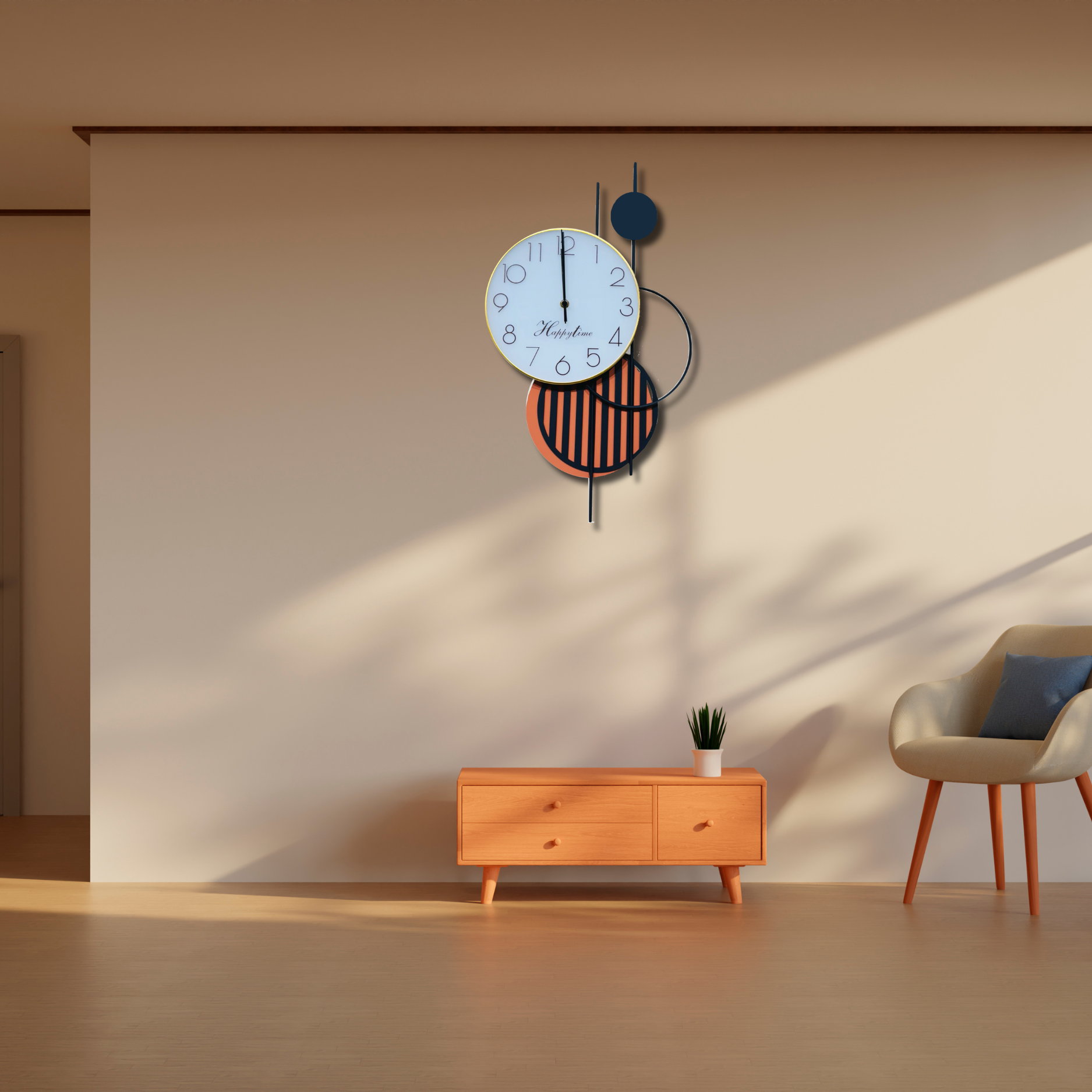 Colorful and Stylish Wall Clock with Geometric Artistic Patterns - 60CM X 35CM - Nestern